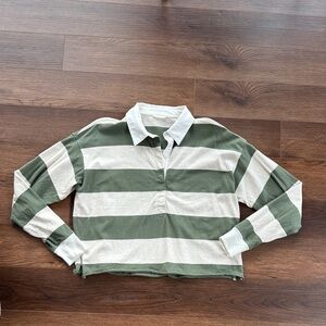 Aerie Green and Cream Striped Long Sleeve Top